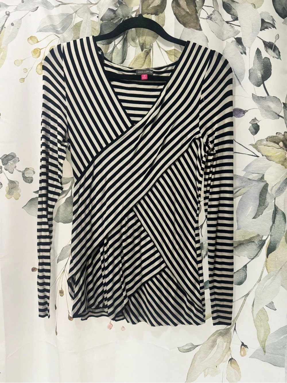 Vince Camuto Striped Long Sleeve Tunic in Black & White Size Medium